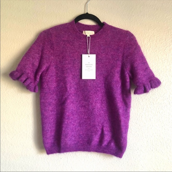 SOLD Sézane Mindy Jumper in Flecked Violet with Ruffle Sleeves - Picture 4 of 10